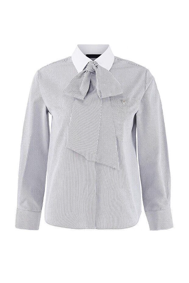 Çok Renkli Çizgili Bağlama Detaylı Geniş Kalıp/Oversize Gömlek TWOSS26GO00070 - 1
