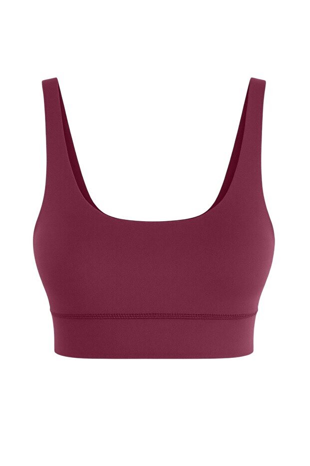 Bordo Fırçalı Soft Kumaş Destekli/Şekillendirici Kalın Askılı Örme Spor Sütyeni THMSS24SS00008 - 6
