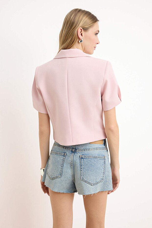 Pembe Çıtçıtlı Kısa Kollu Astarlı Crop Blazer Ceket TWOSS26BC00029 - 4