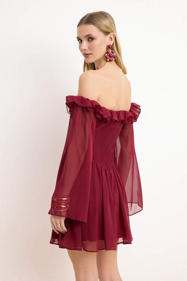 Bordo A-Kesim Düğün/Nikah Şık Abiye Uçuş Uçuş Mezuniyet Elbisesi TPRSS23EL00096 - 4