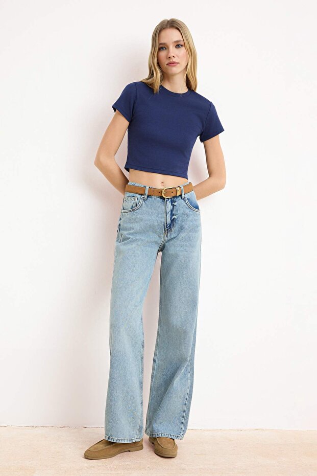 Açık Mavi More Sustainable YUMUŞACIK Tencel Karışımlı Yüksek Bel Wide Leg Jeans TWOSS26JE00137 - 3