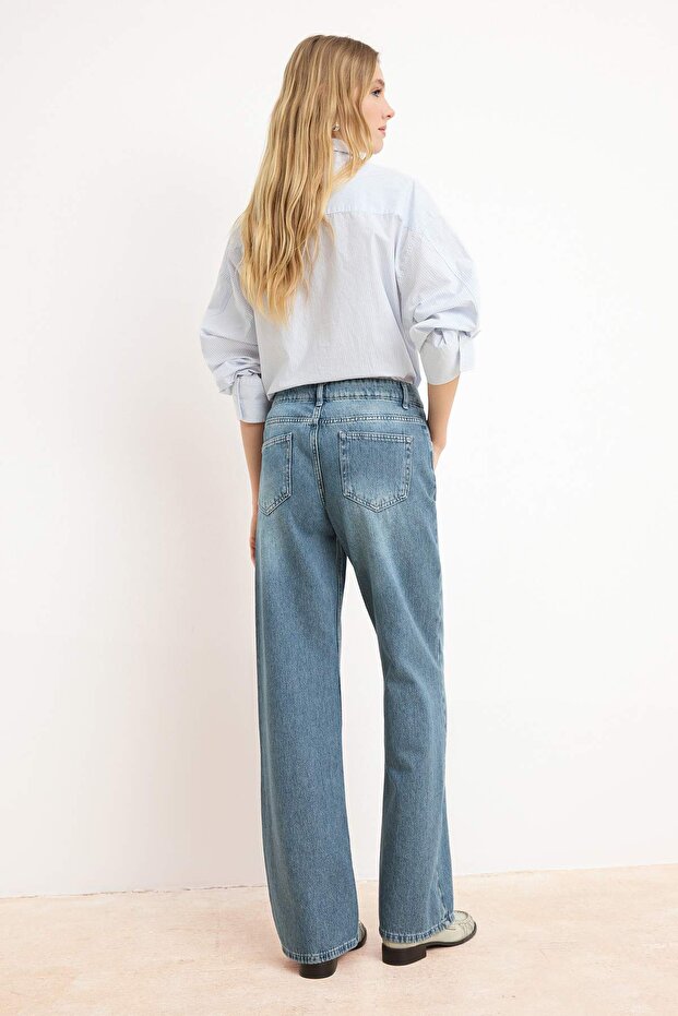 Mavi DÖKÜMLÜ Normal Bel Wide Leg %100 Pamuk Jeans TWOSS26JE00116 - 4