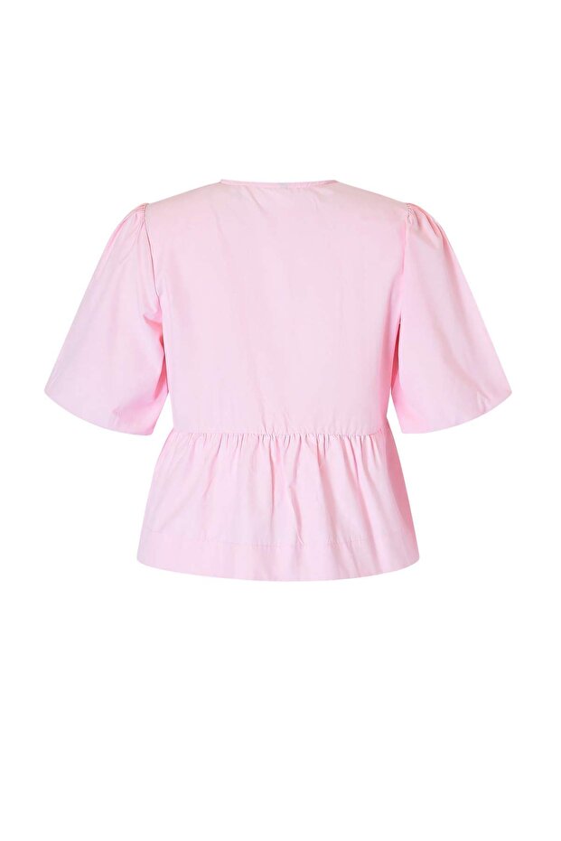 Pembe Kadın Fiyonklu Dokuma Büyük Beden Bluz TBBAW25AF00021 - 6