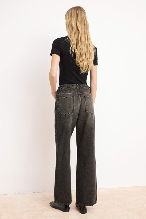 Kahverengi Yüksek Bel Wide Leg Geniş Paça %100 Pamuk Non-Stretch Jeans TWOAW26JE00007 - 4
