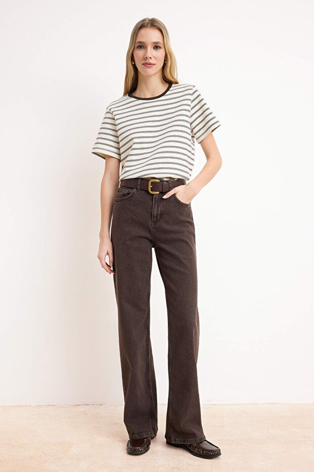 Kahverengi Yüksek Bel Wide Leg Jeans TWOAW26JE00084 - 1