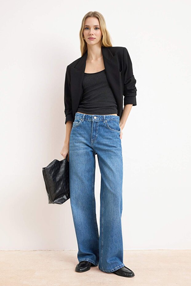 Mavi More Sustainable DÖKÜMLÜ Normal Bel %100 Pamuk Uzun Boy Wide Leg Jeans TWOSS26JE00135 - 3