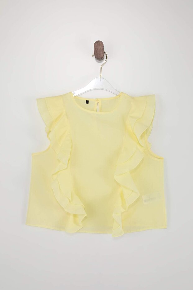 Sarı Fırfır Detaylı Crop Boy Yarı Transparan Dokuma Bluz TWOSS26BZ00403 - 5