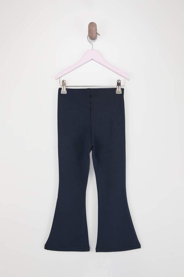 Lacivert İnterlok Düz İspanyol Paça Örme Pantolon TKDSS26PL00005 - 4