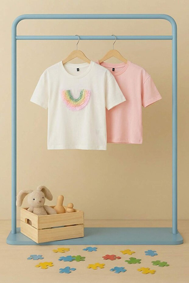 Somon-Beyaz 2'li Kız Çocuk Düz Örme T-Shirt TKDSS26TS00014 - 2