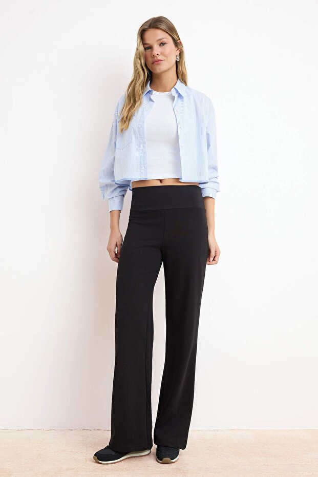 Siyah Ince Ekstra Yüksek Bel Wide Leg/Geniş Kesim Pantolon TWOAW25PL00026 - 1