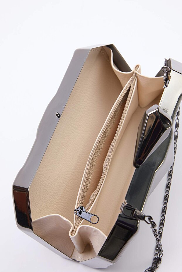 Koyu Antrasit Üç Boyutlu Abiye Kadın Şık Mini Boy Clutch El Çantası TAKSS25OC00064 - 4