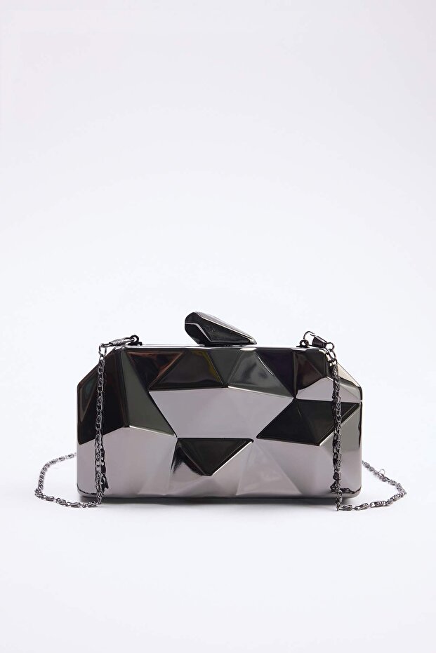 Koyu Antrasit Üç Boyutlu Abiye Kadın Şık Mini Boy Clutch El Çantası TAKSS25OC00064 - 1
