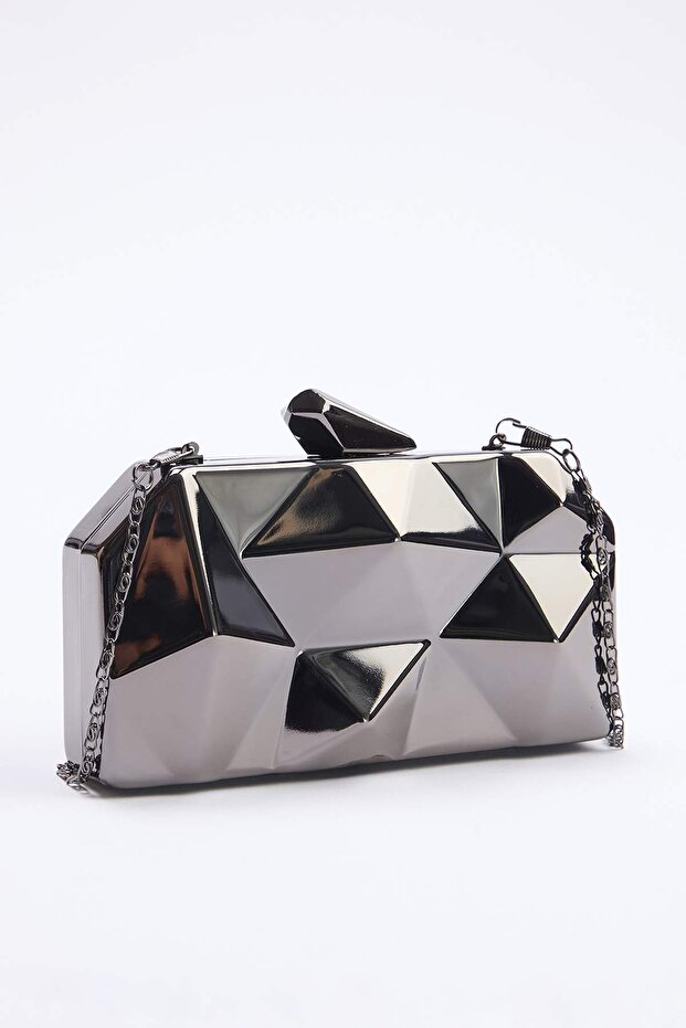 Koyu Antrasit Üç Boyutlu Abiye Kadın Şık Mini Boy Clutch El Çantası TAKSS25OC00064 - 2