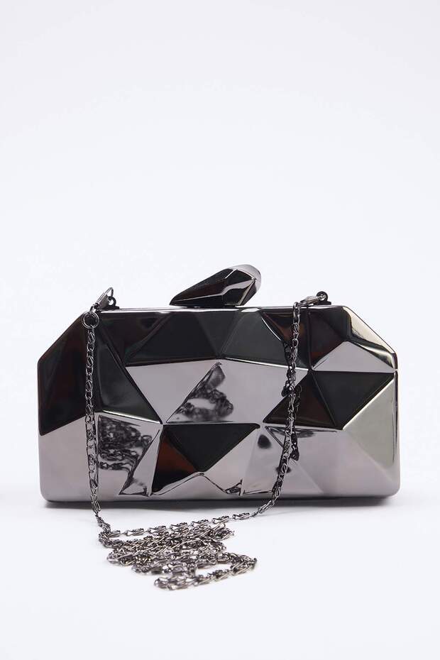 Koyu Antrasit Üç Boyutlu Abiye Kadın Şık Mini Boy Clutch El Çantası TAKSS25OC00064 - 3
