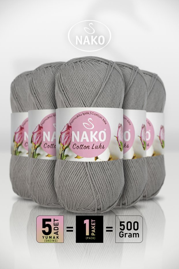 Cotton Luks - Light Gray (97600) - 5-Pack X 100Gr/330M - Cotton Cardigan Vest Amigurumi Yarn
