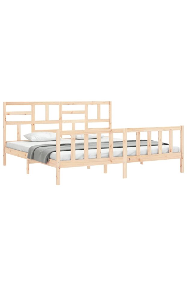 Bed frame with headboard 200x200 cm, solid pine wood - 4