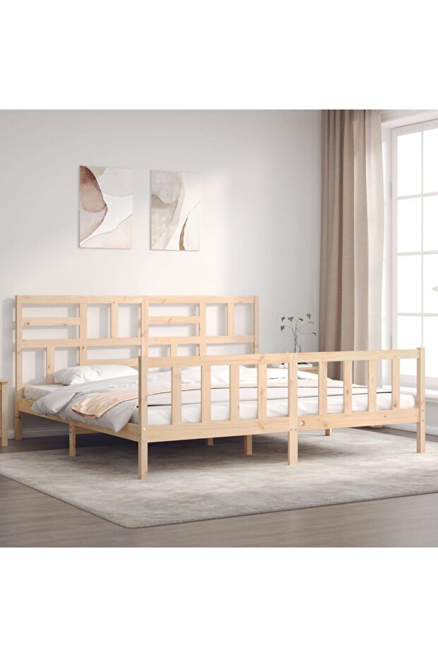 Bed frame with headboard 200x200 cm, solid pine wood - 1