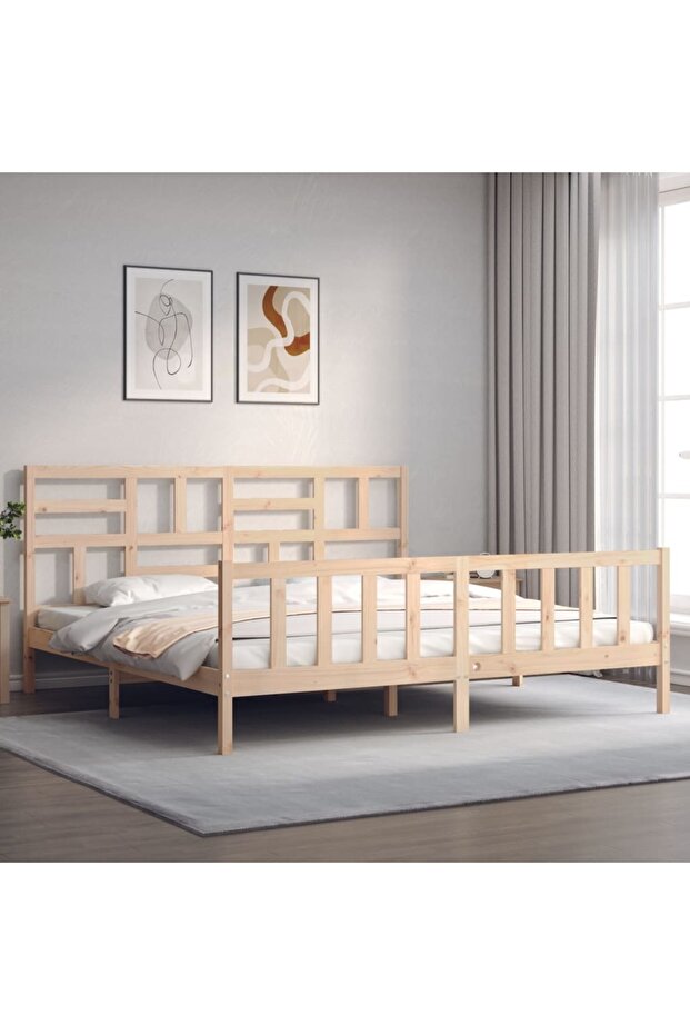 Bed frame with headboard 200x200 cm, solid pine wood - 3