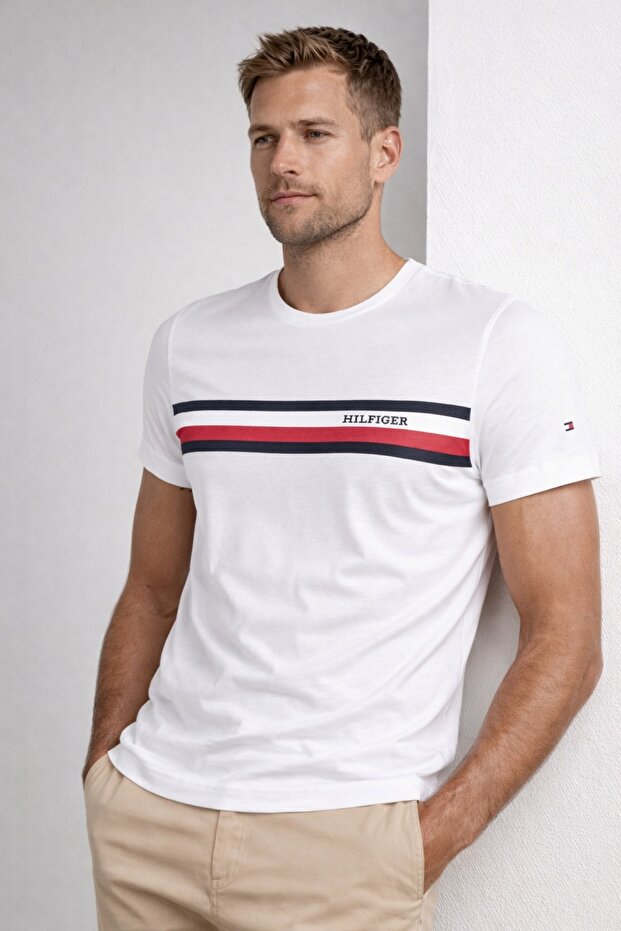 Men's Woven Cotton Chest Printed T-Shirt