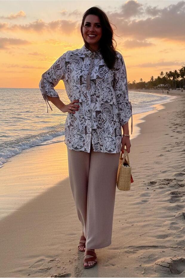 Patterned Plus Size Pants Suit 20516