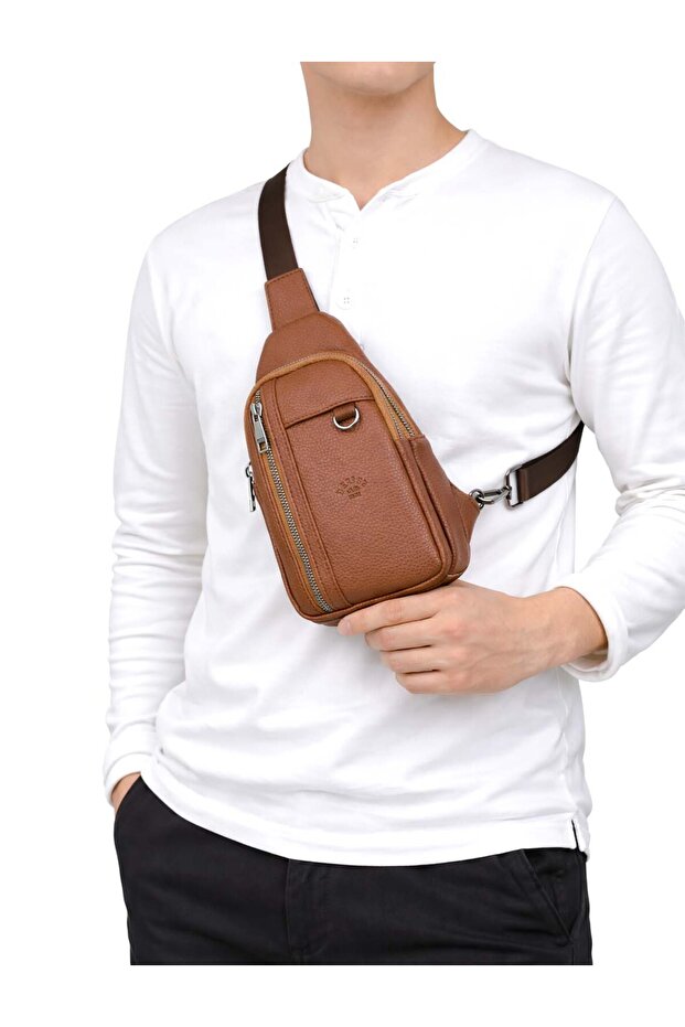 Men's Tan Color Double Handle Cross Shoulder Bag Body Bag Daily Bag