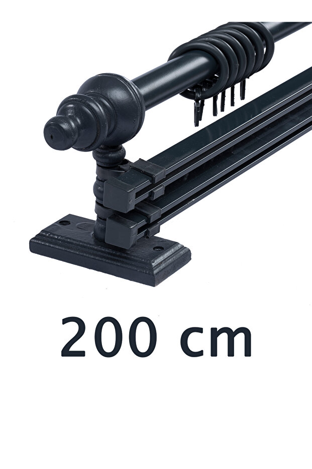 Antrasit 200 Cm Çift Raylı Ahşap Rustik Perde Askısı - Rustik Borusu - 1