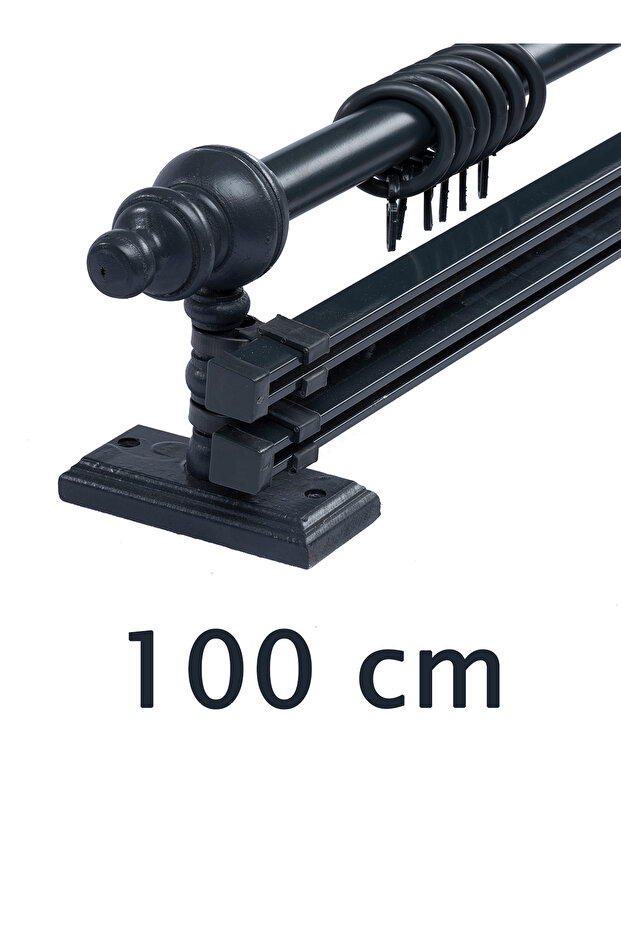 Antrasit 100 Cm Çift Raylı Ahşap Rustik Perde Askısı - Rustik Borusu - 1