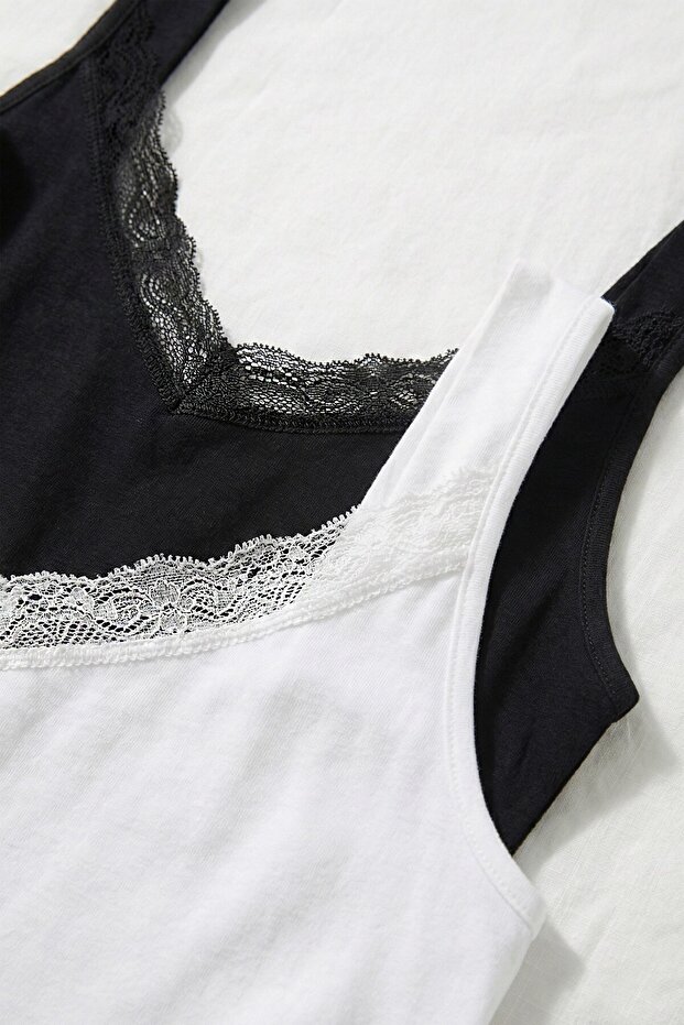 Kadın Atlet Kalın Askılı Dantelli (%96 Pamuk - %4 Elastan) - 3