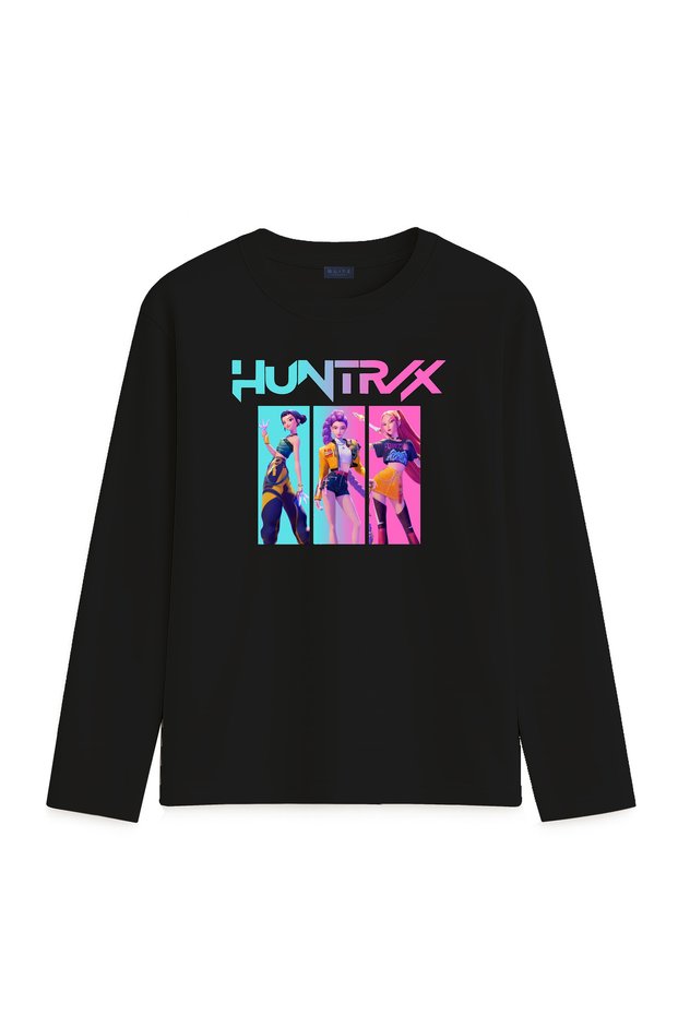 Kpop Demon Hunters Hunterix Zoey Rumi Mira Printed Long Sleeve Girls' T-Shirt (4-13 Years) - Huntr/X