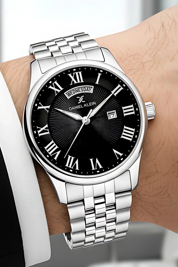 Steel Cord Calendar Men's Watch Bracelet Gift Silver-Black Sddk097