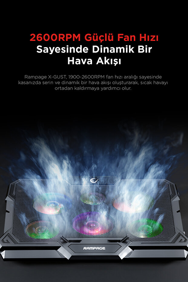 Ad-rc10 X-gust 6 Fanlı Rainbow Notebook Soğutucu Stand-siyah - 5