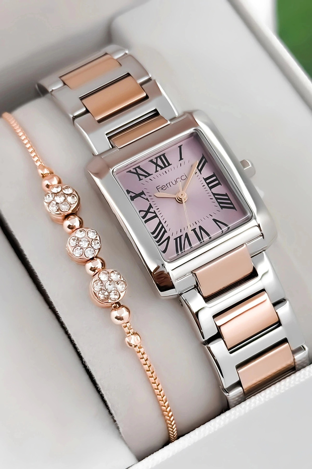 Steel Cord & Case Women Wrist Watch, 3Atm Water Resistant Silver-Rose Sdfer176