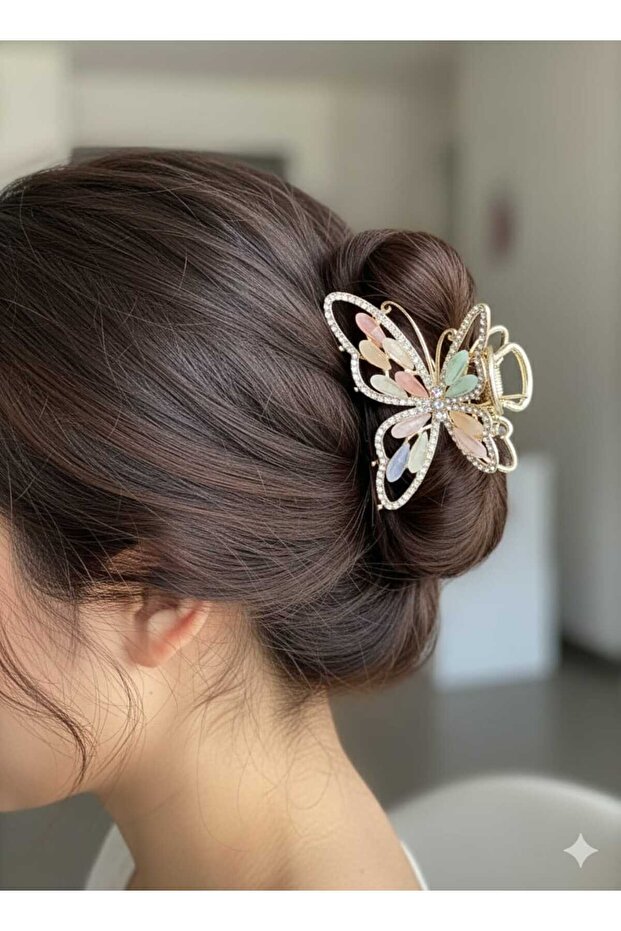 New Butterfly Model Stylish Metal Clasp with Stones - 7 cm