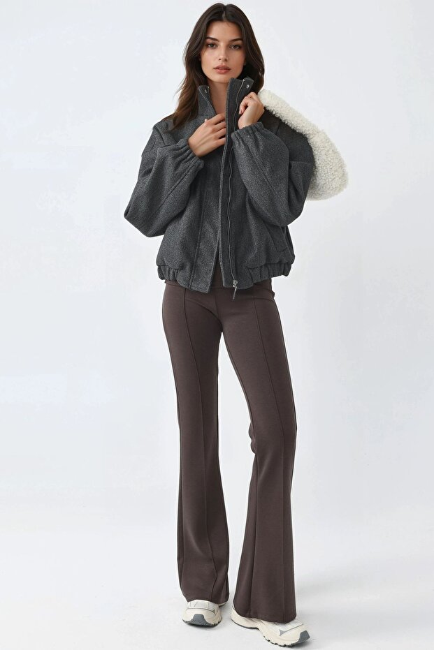 BUSEM Nervürlü Esnek Örme Flare Pantolon - 6