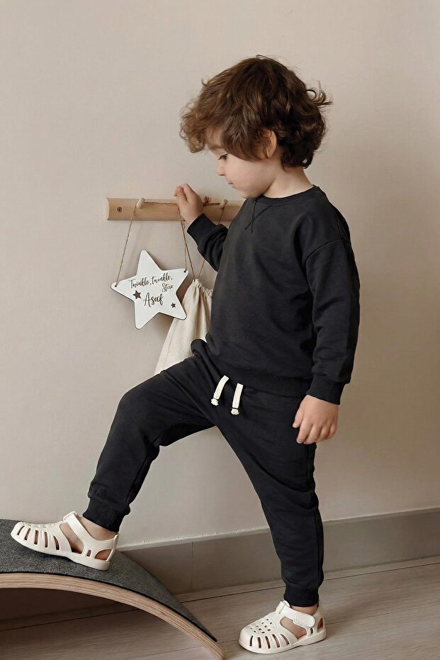 Basic Karyoka Detailed Sweatshirt Set 3-8 Years Black