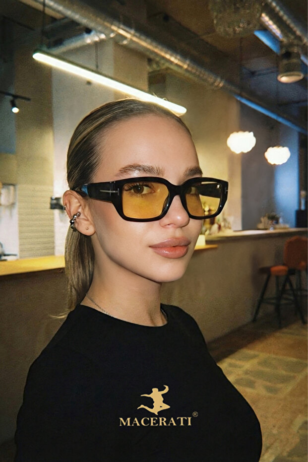 Caramello Unisex Black Frame Orange Glass Sunglasses