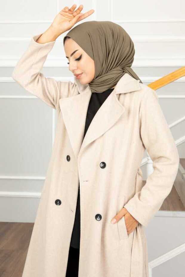 4-Button Hijab Coat Stone - 1