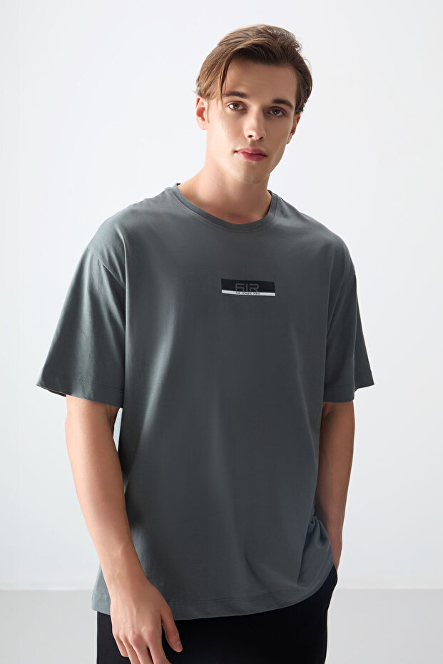 Khaki 100% Cotton Thick Soft Textured Oversize Fit Printed Men's T-Shirt - 88359