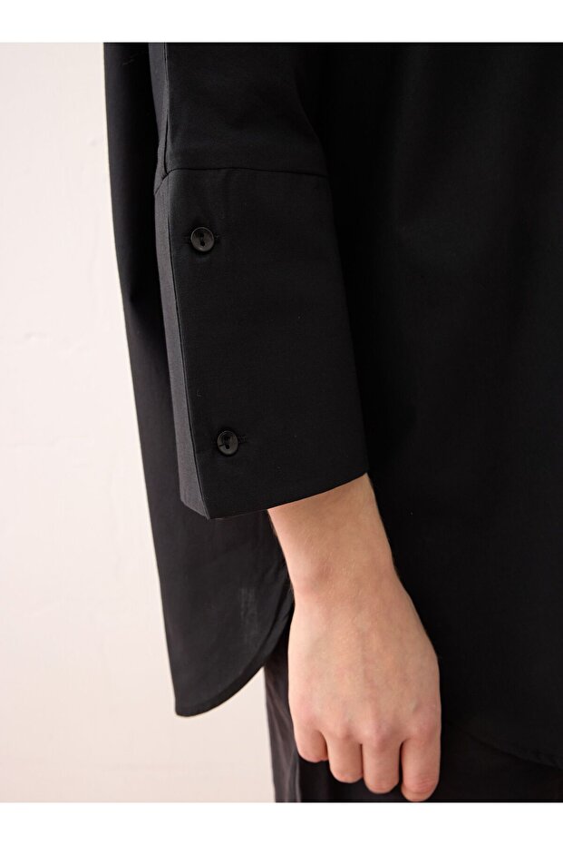Oversize Düğmeli Gömlek - Siyah - - 4