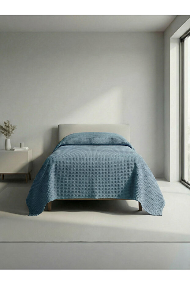 Premium 100% Cotton Single Summer Pique, Bedspread, Anti-Sweat Fabric (Petrol Blue) (160X240Cm)