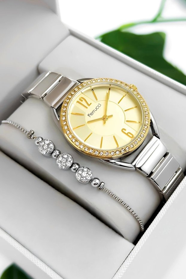 Steel Cord & Case Women Wrist Watch, 3Atm Water Resistant Silver-Gold Sdfer172