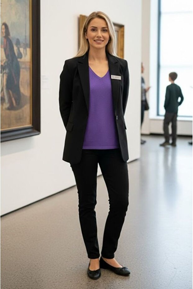 Merserize V Yakalı Bluz - 1