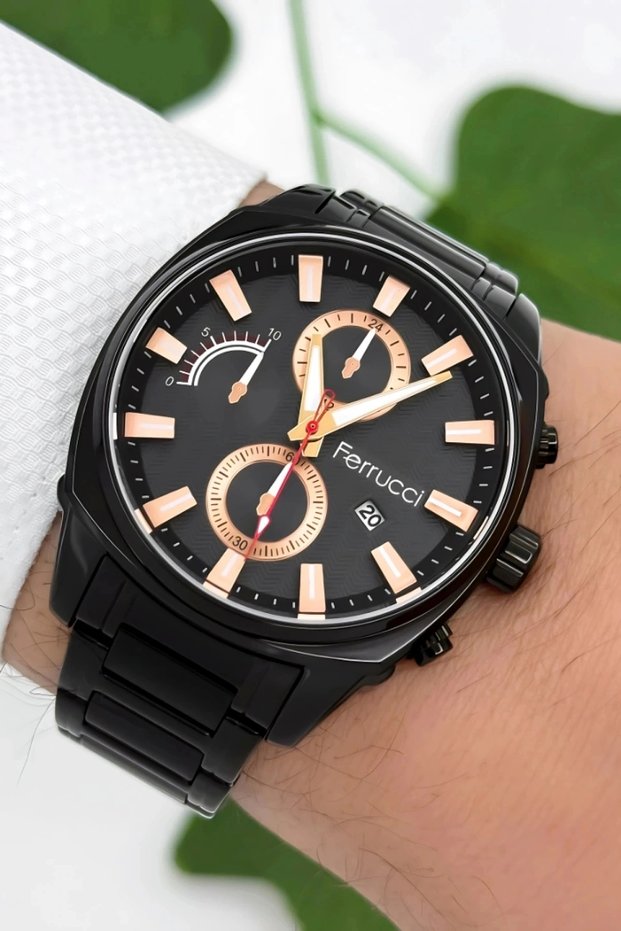 3Atm Water Resistant Men's Wrist Watch, Steel Band & Special Design, Black Sdfer160