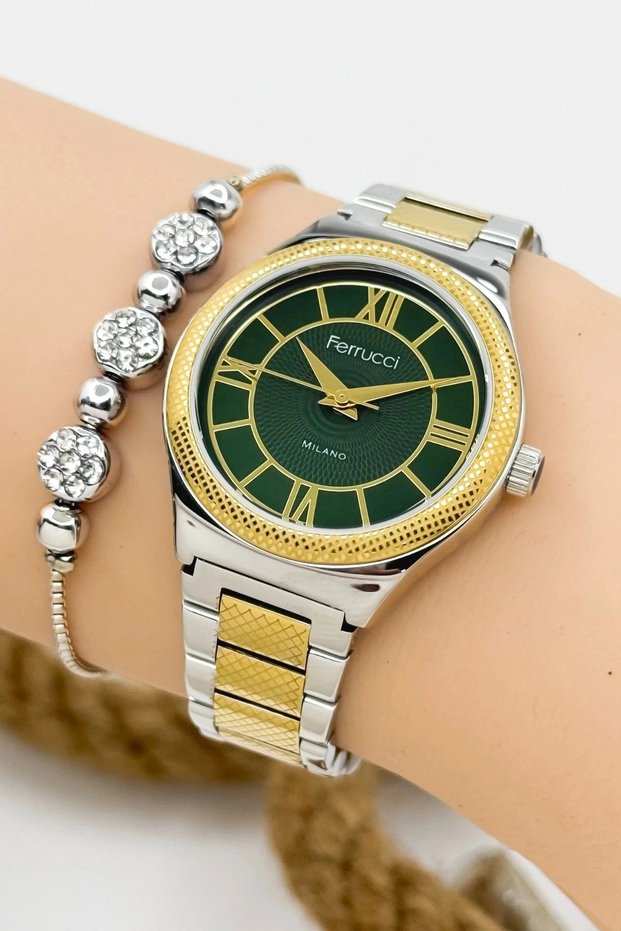 Women's Wristwatch Silver-Gold Color Steel Band Steel Case Gold-Silver-Green Sdfer145