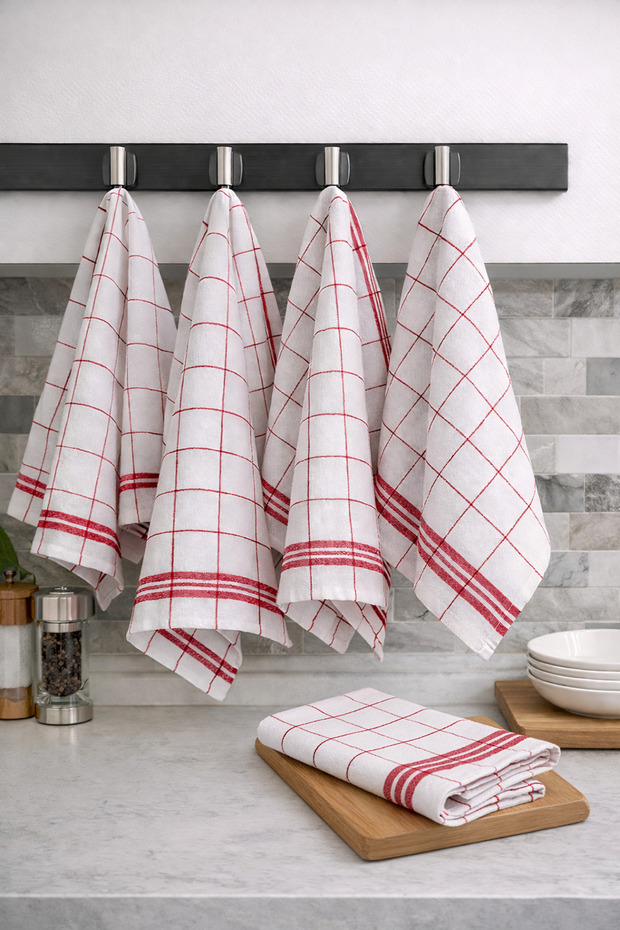 Lila Moon Cotton White Colored (Red Striped) 4-Piece Napkin, Drying Cloth, Feeding Mat