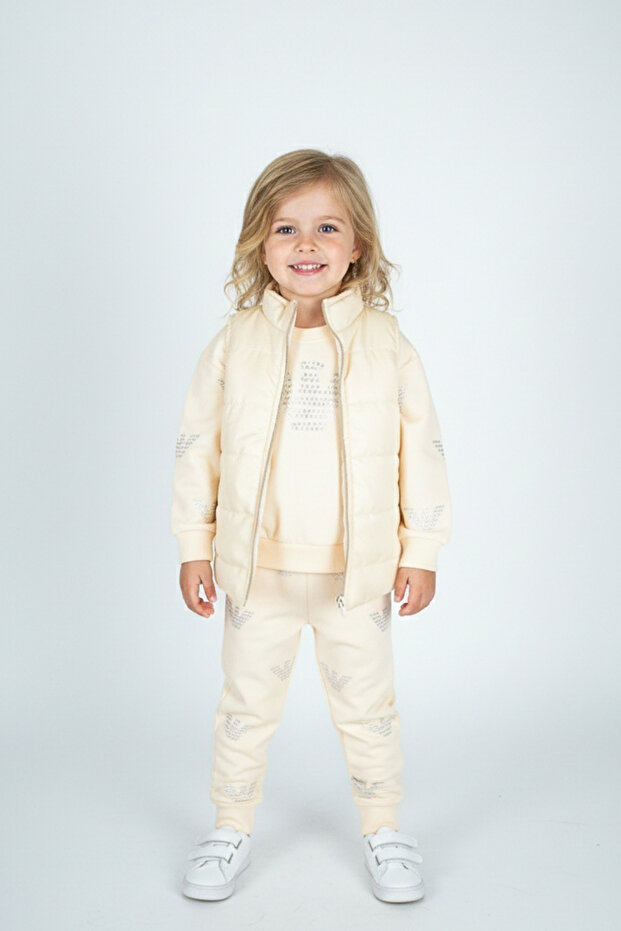 3-Piece Beige Color Suit with Inflatable Vest (2-5 Years Old)