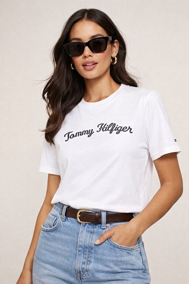 Script Logo Nakışlı Tişört - 4