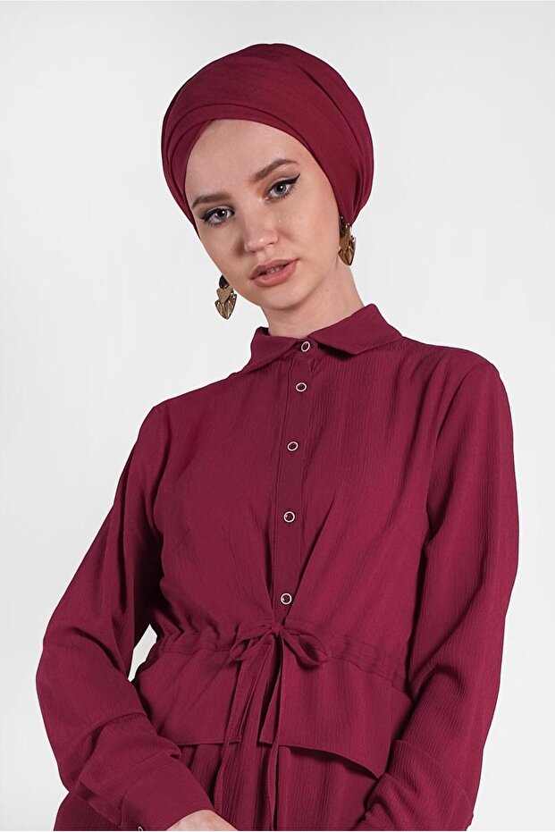 Elastic Lace-Up Tunic with Waist Strap 4424