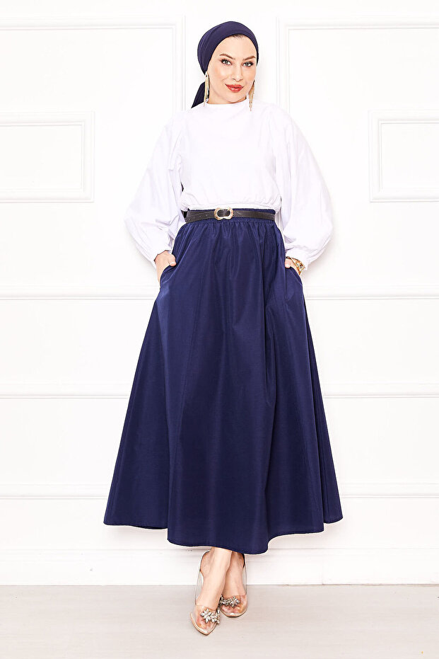 Pocket Detailed Sports Terry Cotton Skirt Navy Blue