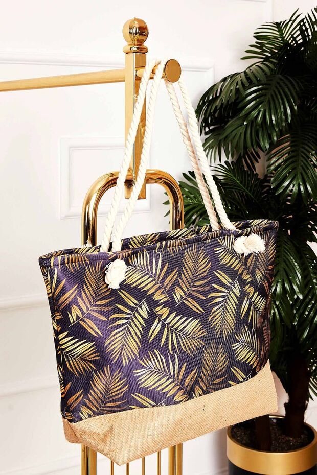 Patterned Straw Detailed Beach Bag -128